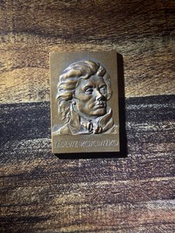 a vintage bronze relief pocket plaquette featuring a portrait of Tadeusz Kościuszko