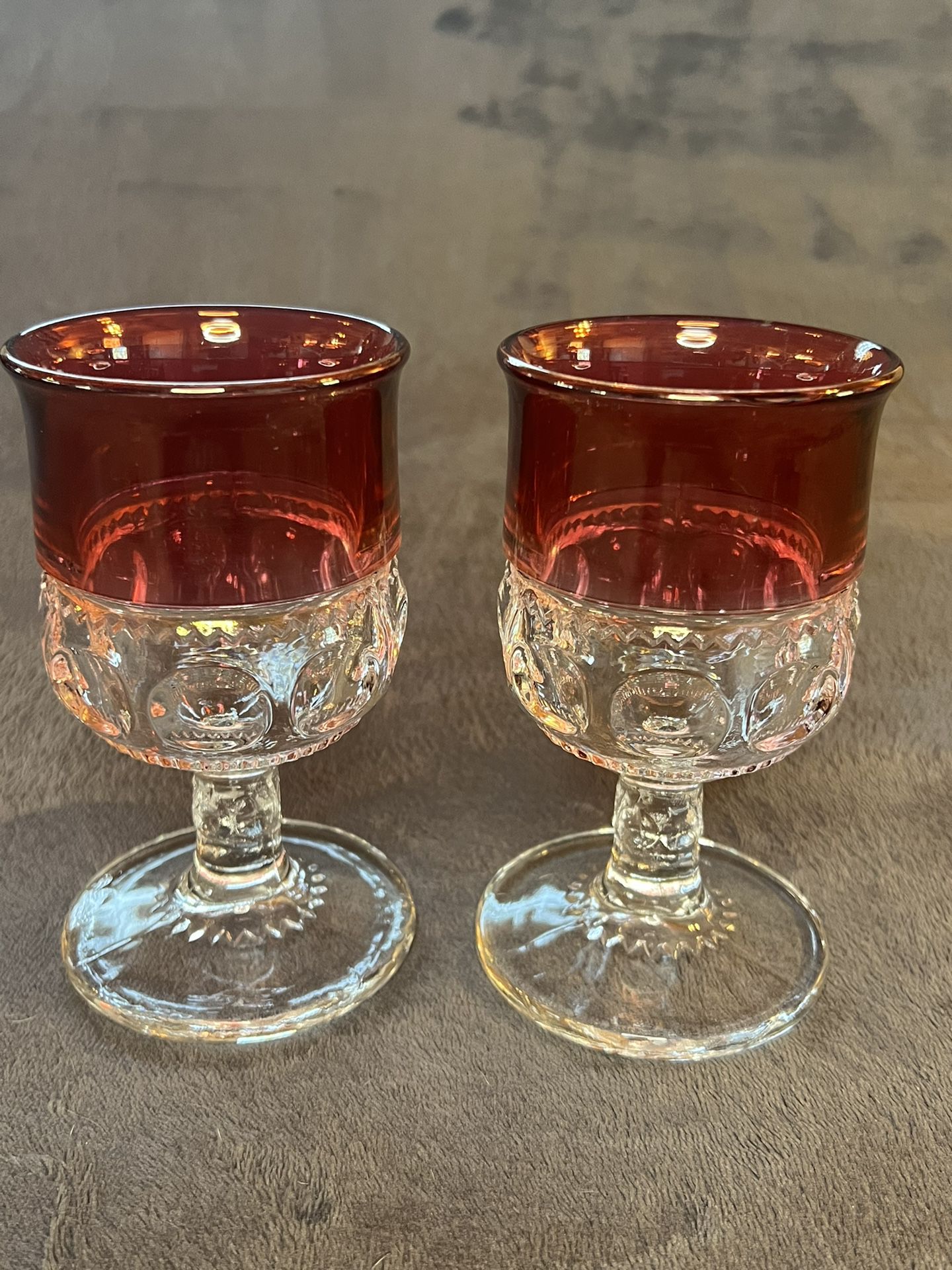 Vintage Indiana Glass Kings Crown Ruby Red Goblets (2)