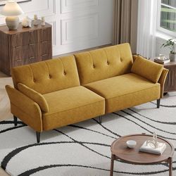 89” Futon Sofa Bed,Comfy Futon Couch Bed with 2 Square Pillows, Convertible Sleeper Sofa with Adjustable Backrest& Armrests, Modern Loveseat Sleeper f