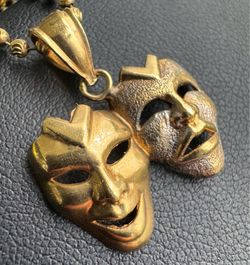 Jewelry 10k solid yellow gold comedy tragedy theater mask Pendant charm