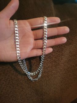 Italy 925 Solid Sterling Silver Cuban Link Chain Necklace for Men 24" Plata Italiana 925 Cadena Cubana Para Hombre 24"