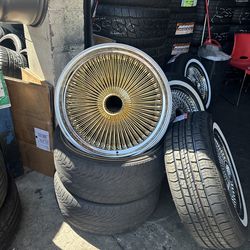 20” Gold Center Spokes On Sale .. Wire Wheels On Sale 20x8 24k American Gold 