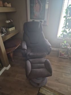 Dark Brown Swivel Recliner Chair with Ottoman