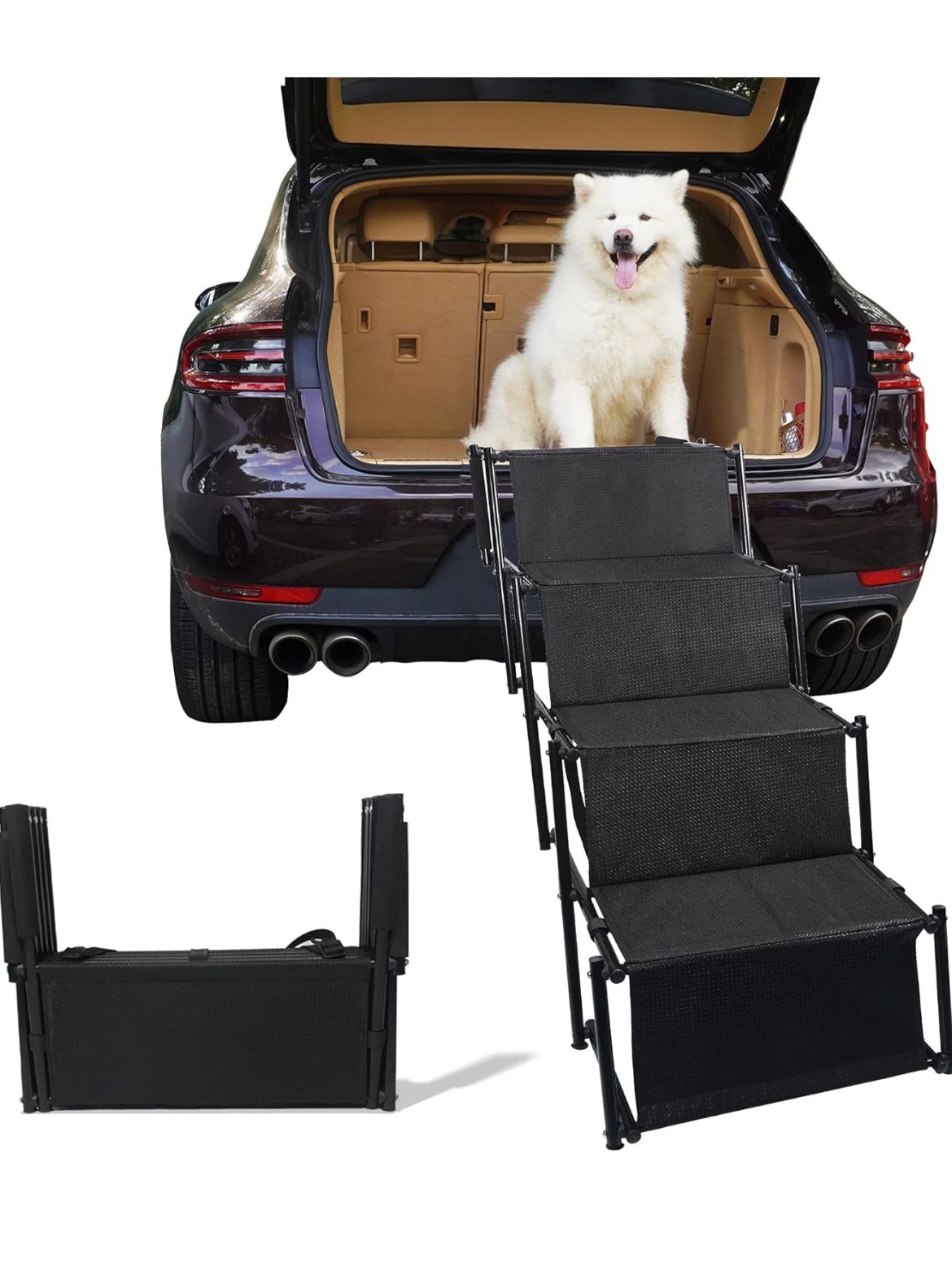 $59.99 AMAZON. Widen 4 Steps Folding Dog Car Steps for Large Dog, Portable Pet Stairs with Increased Nonslip Surface for High Beds, Truc