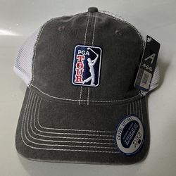 Ahead Headgear PGA Tour Logo Mesh Hat Cap Mens Gray Golf Adjustable Extreme Fit  