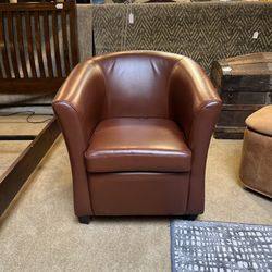 Brick Red Curved Leather Arm Chair