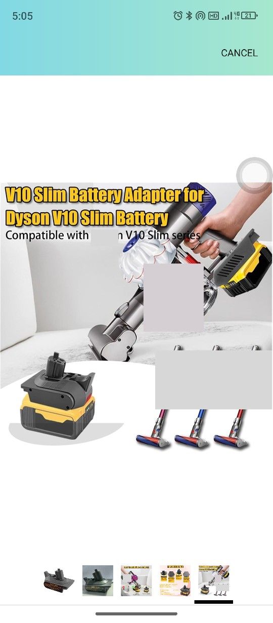 A34R DW20V10 Slim Battery Adapter,Compatible for Dewalt ,20V Li-Ion Battery Convert,Compatible for Dyson V10, Digital Slim Vacuum Cleaner