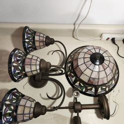 Hanging Pool Mosiac Tiffany Style Light 3 Globes Stained Glass & Single Hanging Lamp Staind Glass Set