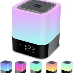 Alarm Clock Bluetooth Speaker Night Light Bluetooth Speaker,Touch Sensor Bedside Lamp,Dimmable Warm Light & Color Changing RGB LED Table Lamp MP3 Musi