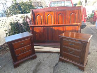 Solid wood queen size bed with nightstands