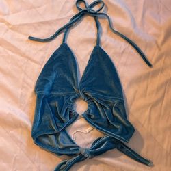 Blue Velveour Halter Top