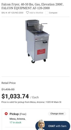 Falcon Fryer, 40-50 lbs, Gas, Elevation 2000', FALCON EQUIPMENT AF-120-2000