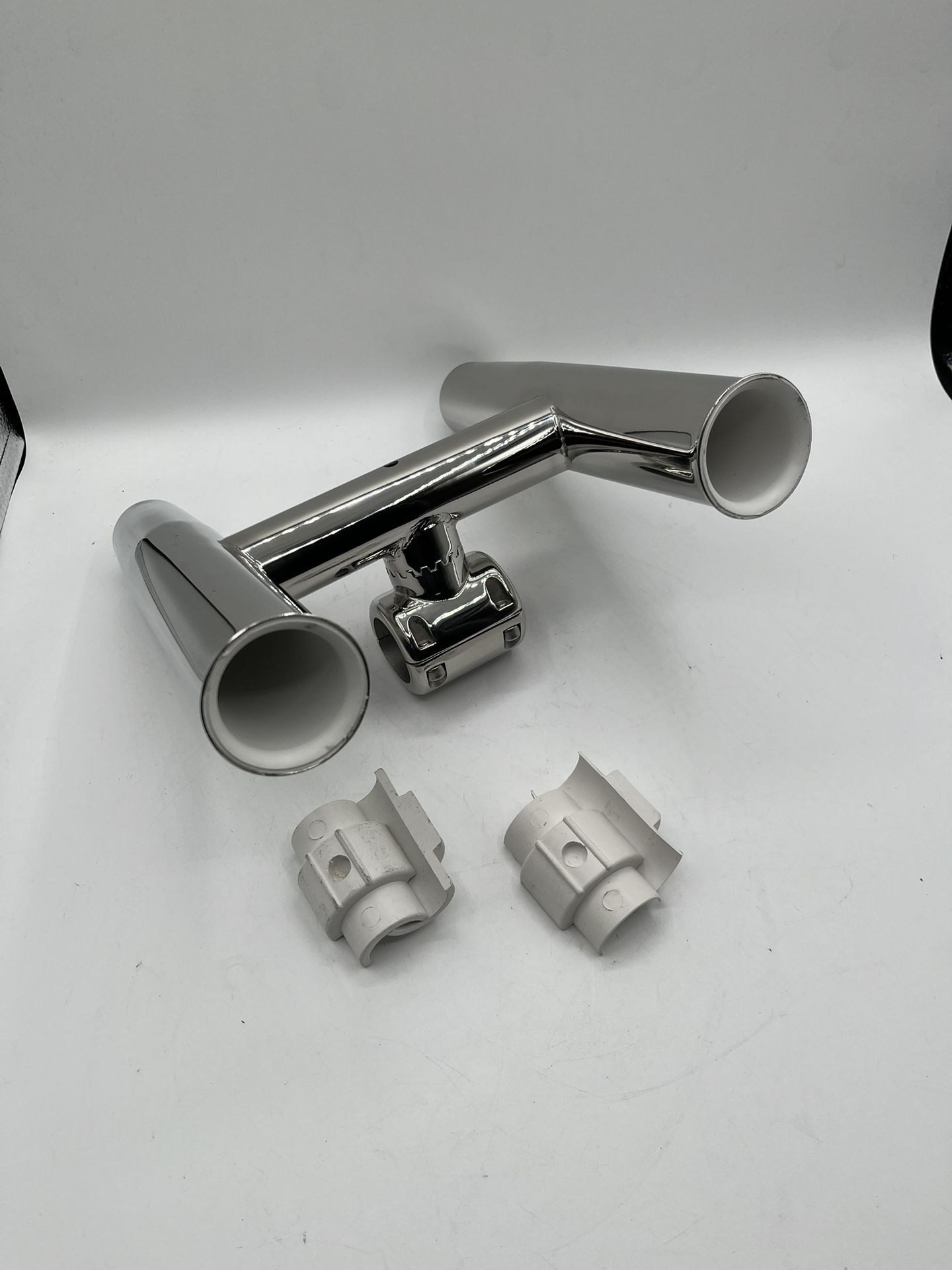 Dual Tubes Rail Mount Clamp-on Fishing Rod Holder, Stainless Steel, 1" or 1.25"