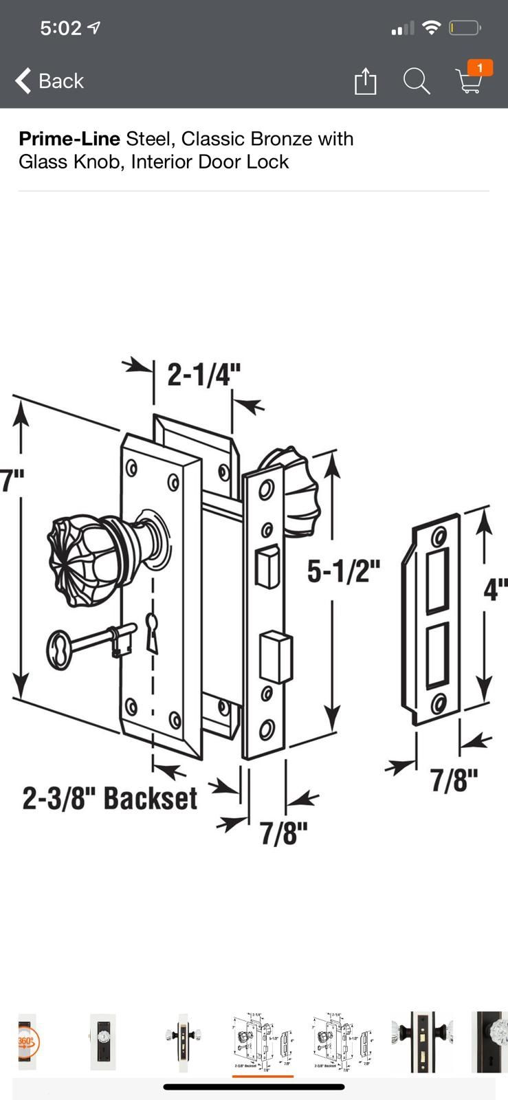 Prime-Line Steel, Classic Bronze with Glass Knob, Interior Door Lock