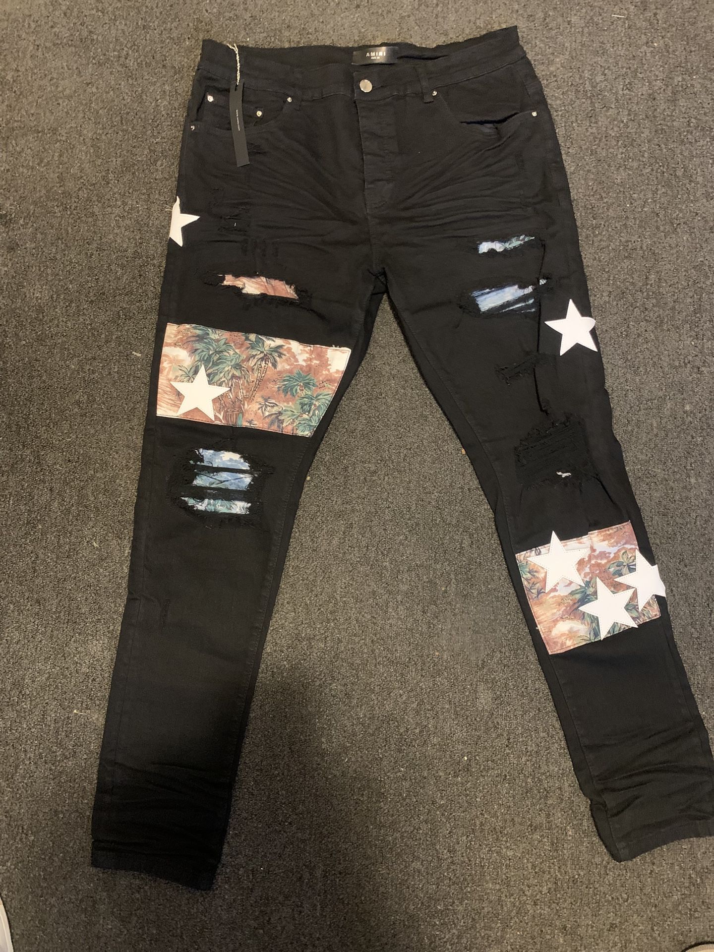 Amiri Hawaiian Star Art Patch Skinny Jeans