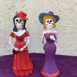 Dia De Los Muertos Sugar Skull Festive Catrina Skeleton Lady Figurines