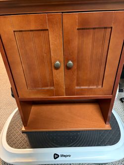 Wood Cabinet with Double Doors and Open Shelf