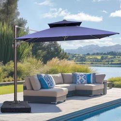 11 ft. Square Shape Cantilever Patio Umbrella Double Top Aluminum Outdoor Umbrella Dark Gray