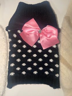 Dog Knit Sweater Black Polka Dot Pink Bow