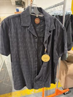 Common People Navy Textured Camp Shirt Size S