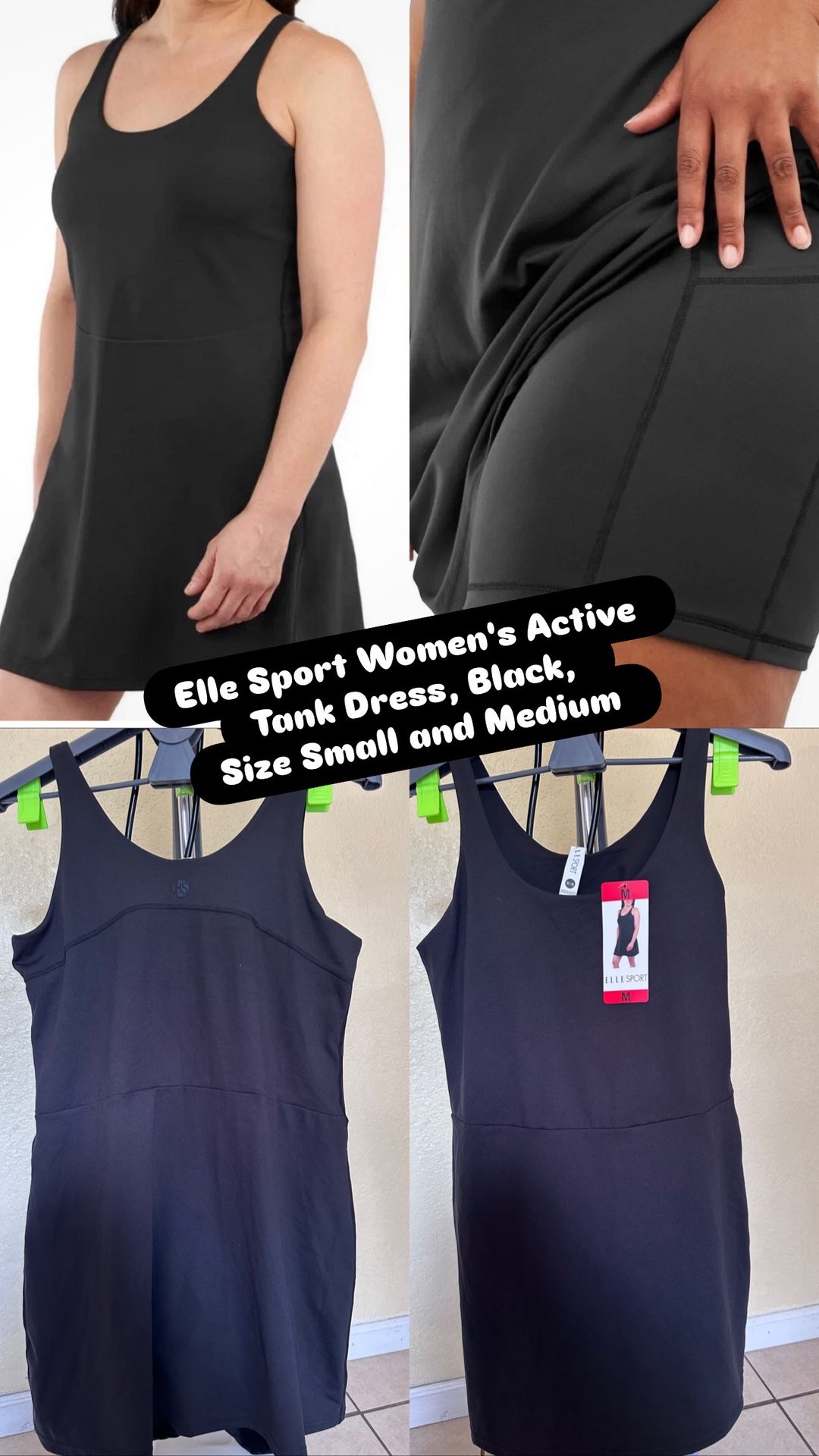 Elle Sport Women's Active Tank Dress, Black, Size- M And Small