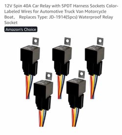 12V 5pin 40A Car Relay with SPDT Harness Sockets Color-Labeled Wires for Auto...