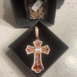 Iced out rose gold multi colored pendant