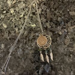 Vintage Indian Head Nickel Dream Catcher Silver Toned Necklace 