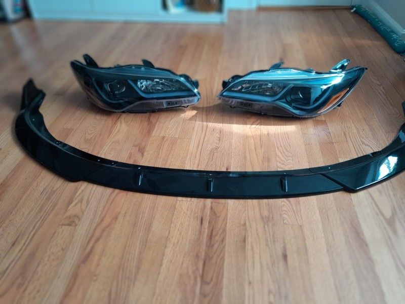 headlights and front bumper lip spoiler for toyota camry 2015
