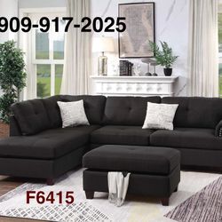 BLACK REVERSIBLE CHAISE SECTIONAL WITH STORAGE OTTOMAN 