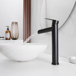 BWE Matte Black Vessel 1-handle WaterSense Waterfall black and nickel F3B