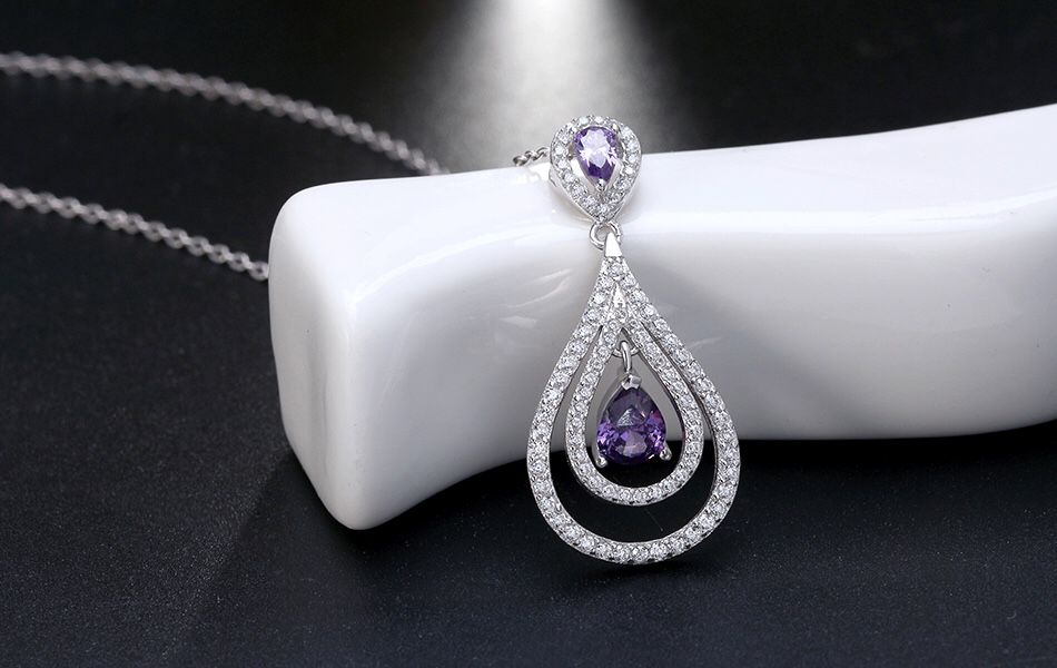 S925 Silver Pendant Necklace W/ 0.3 ct Dancing Amethyst Necklace