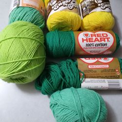 Yarn. All Cotton And Unused Except The Bottom 2.  The Lime Green On The Left Is Large Super Sized. 