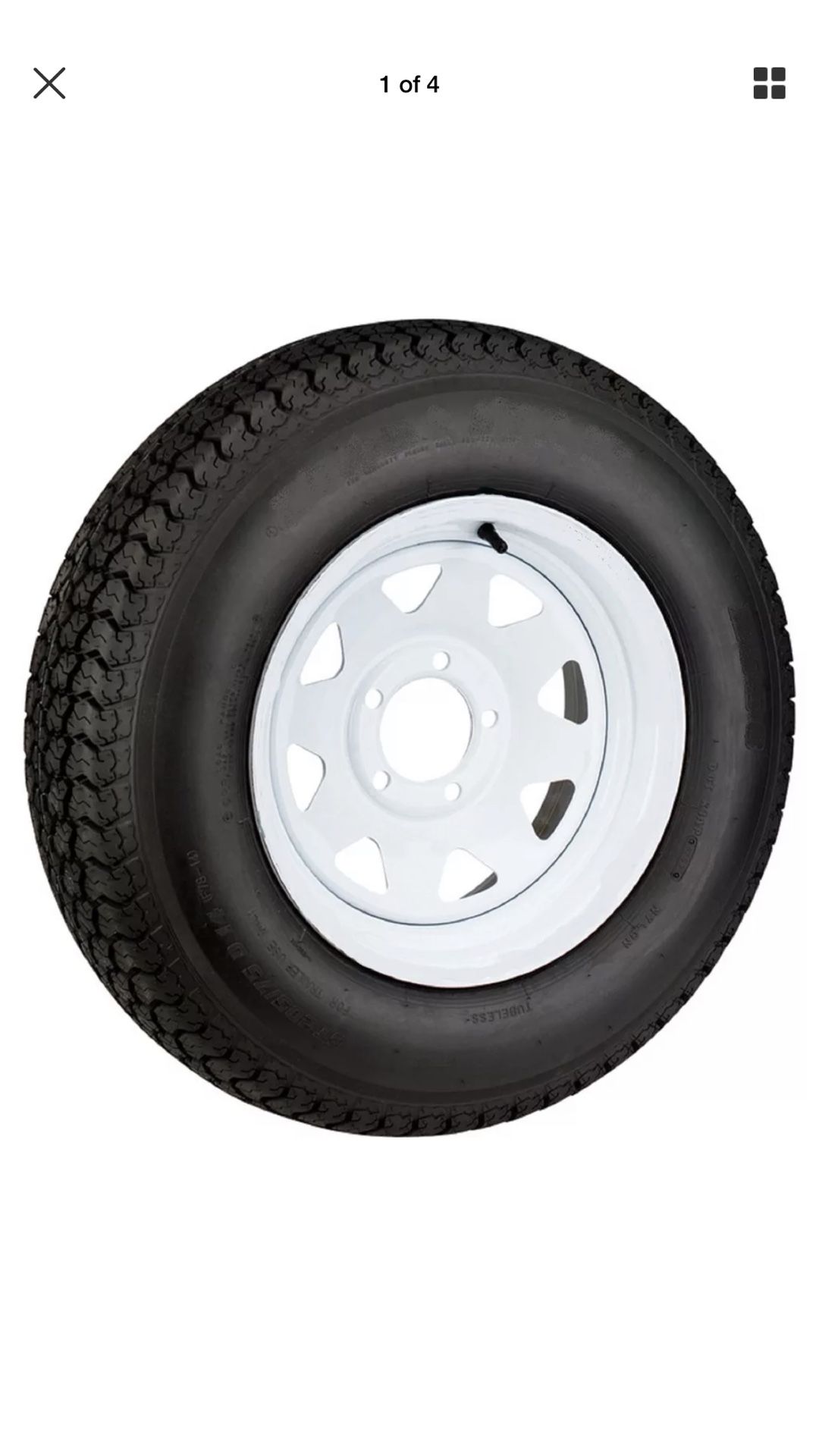 Radial Trailer Tire On White Rim ST205/75R15 Load D 5 Lug On 4.75 Spoke Wheel no bargain price firm