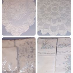 ANTIQUE(2)TABLECLOTHS SETS(2)HANDMADE ITALY LOT OF(4)