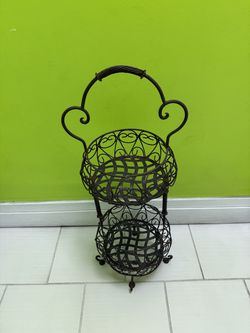 Decorative Black Wire Two Tier Fruit Basket Stand