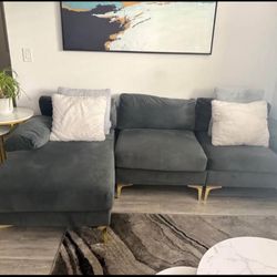 Dark Gray Couch With Side Table