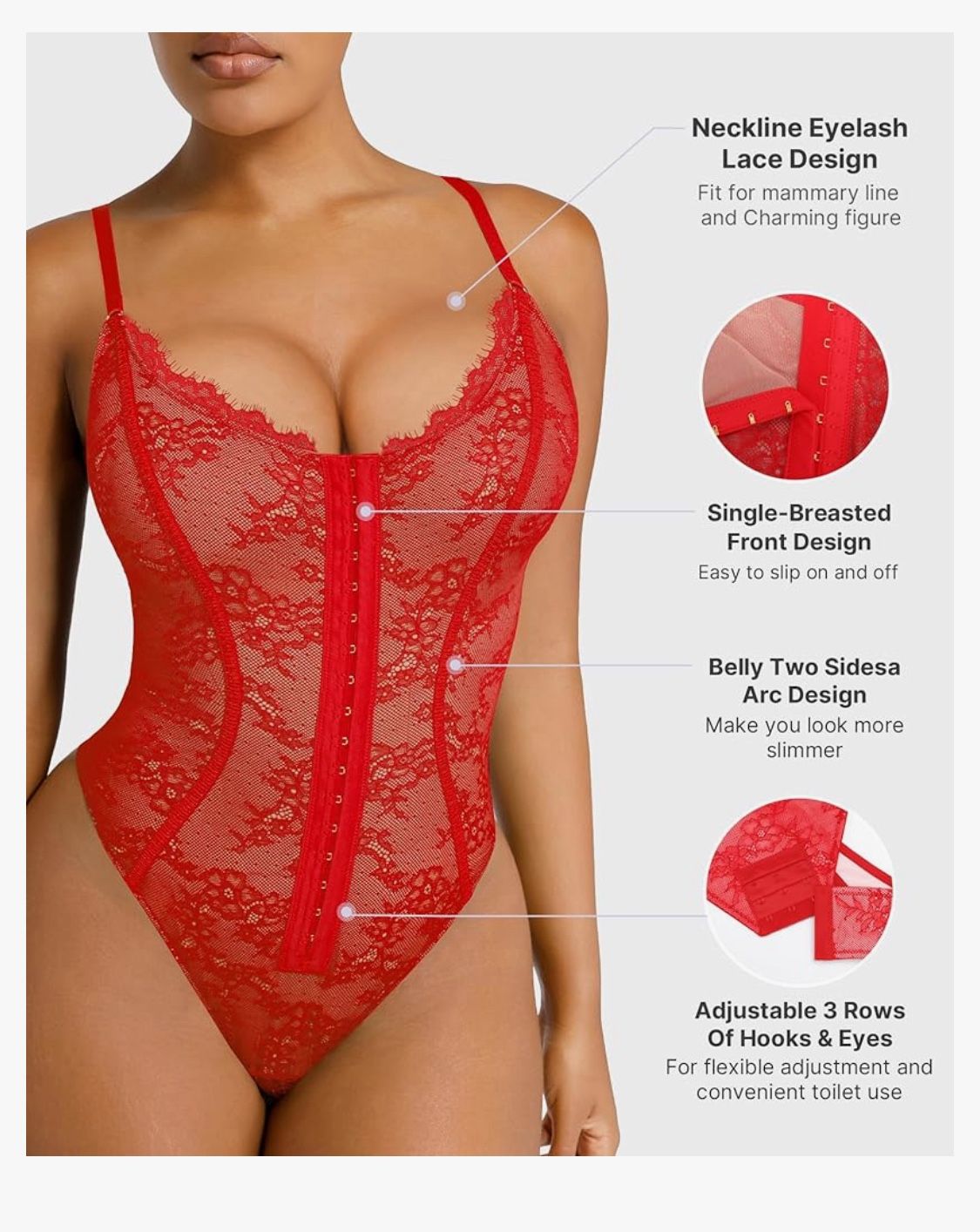 SHAPELLX Women's Lace Bodysuit Tummy Control Backless One Piece Body Suit