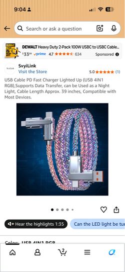 SvyiLink USB 4-in-1 RGB LED Charging Cable