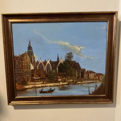 Canal Waterway Scene Artwork Framed 
