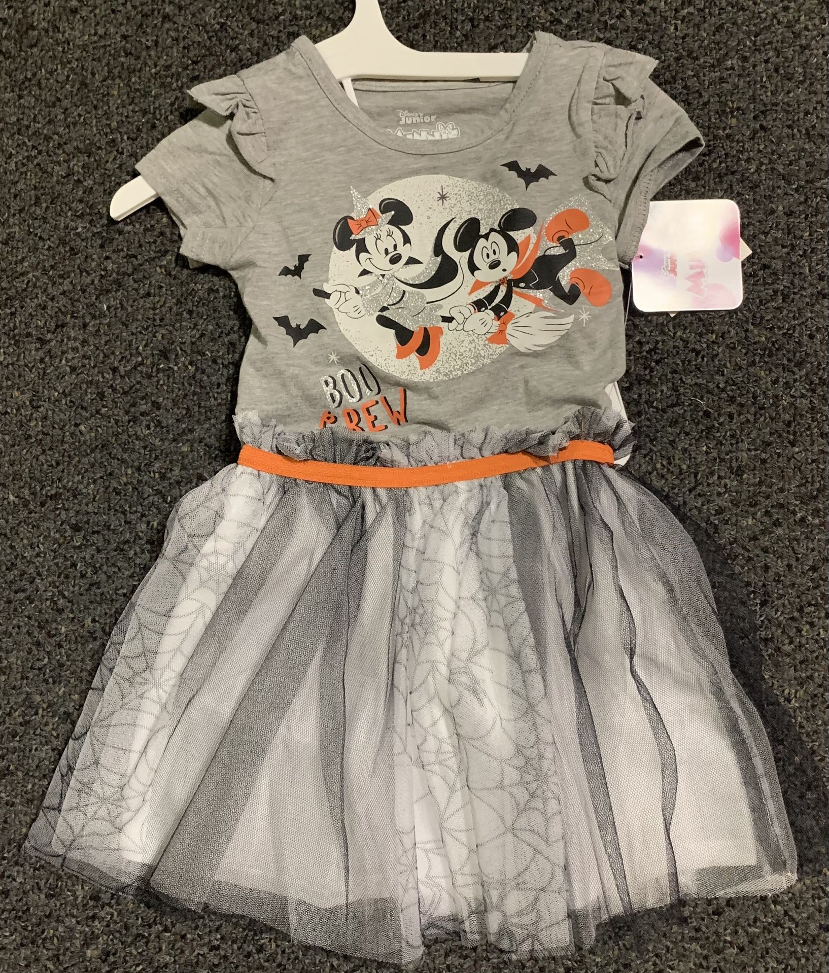 New Disney girls size 2T Minnie And Mickey Mouse shimmery shirt and spider Webb tulle skirt Halloween outfit 