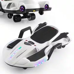 TOBBI 18-Volt Kids Ride on Drift Car Electric Drifting Car with 360° Rotating, Flashing Lights and Music, White
