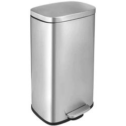 8 Gallon Stainless Steel Trash Can with Lid, Rectangular Kitchen Garbage Can with Step Pedal & Inner Bucket for Bathroom, Living Room