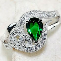 1CT Natural Emerald Quartz & Topaz STERLING Silver Ring 