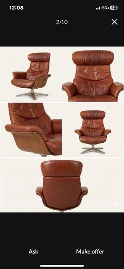 HD…Buttercup "Carmine" Mid-Century Modern Leather Swivel Recliner (matching set) read description