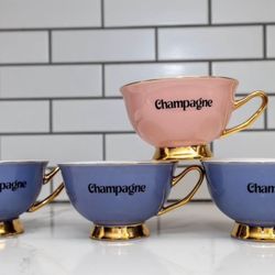 4 Yvonne Ellen style Champagne Tea Cup Glass Flute Style Gold Pink Purple