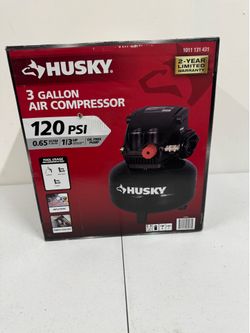 HUSKY 3 Gal. 120 PSI Portable Electric Oil-Free Light Duty Pancake Air Compressor with Fold Down Handle and 1-Quick Coupler