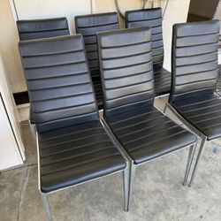 Modern Black Faux Leather Dining Chairs – Chrome Legs – Set of 6