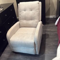 Beige Fabric Small Recliner Perfect For New Moms Or Small Areas 