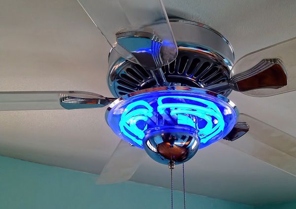 Ceiling Fan With Blue Neon Light And Clear Blades For Sale